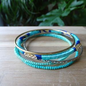 Set of Teal and Gold Bangle Bracelets